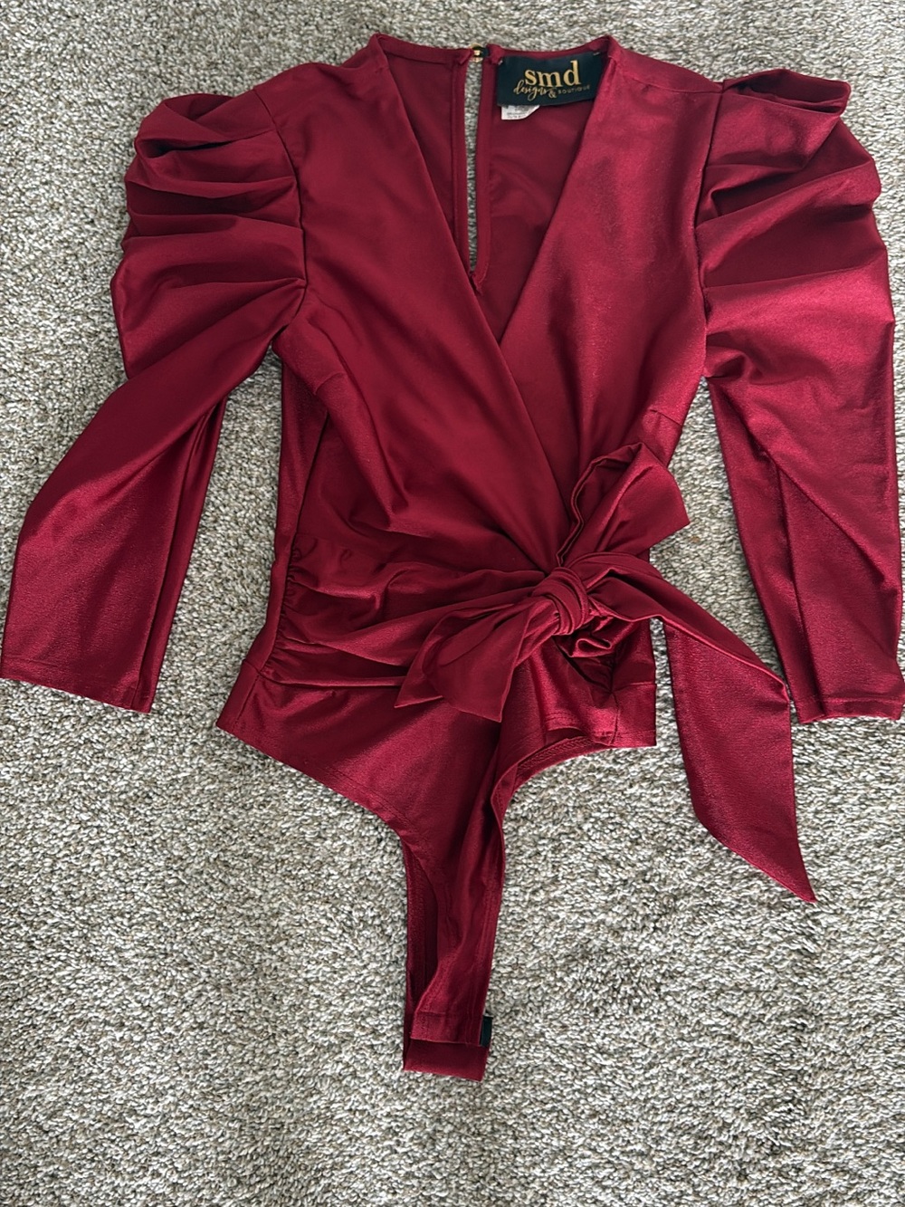 SMD Burgundy Wrap Tie Bodysuit